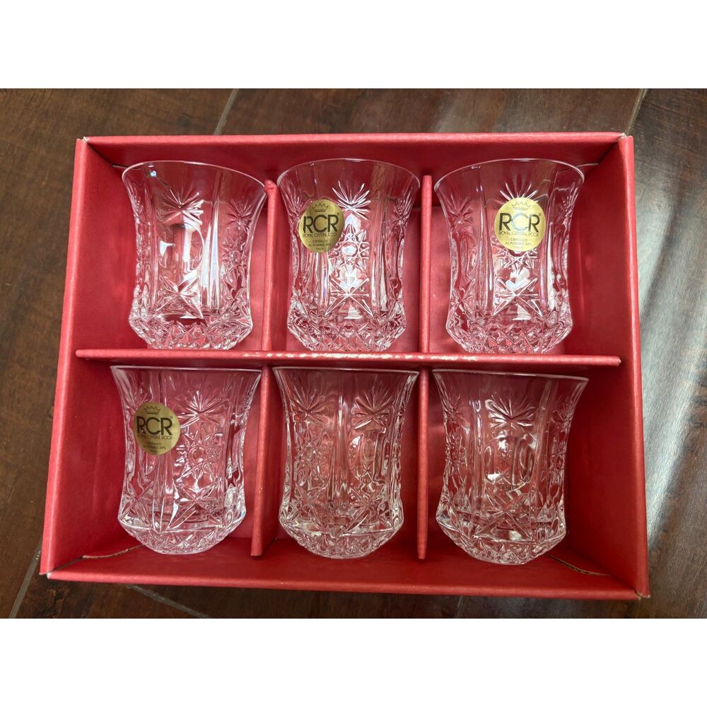 Vintage Italian Crystal Shot Glasses Set RCR Impero Barware Liqueur Grappa Box